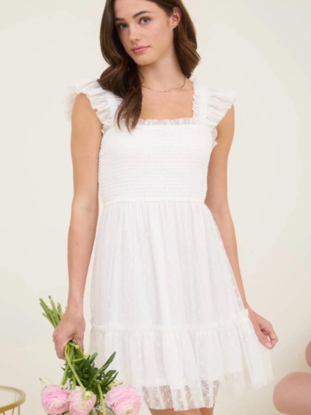 White Ruffle Strap Swiss Dot Sundress Engagement/Graduation